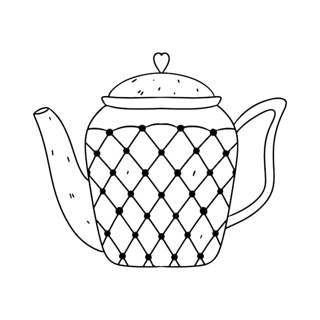 Vector schattig theepot voor theeceremonie in doodle stijl vectorillustratie geïsoleerd op witte kleurplaat