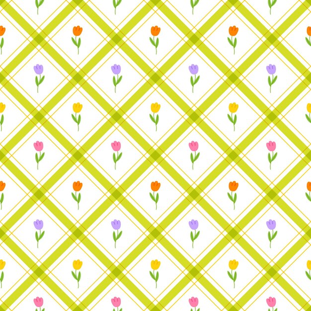 Schattig Tulp blad Tak Stengel Element Roze Paars Lila Violet Geel Oranje Groen Diagonaal Patroon