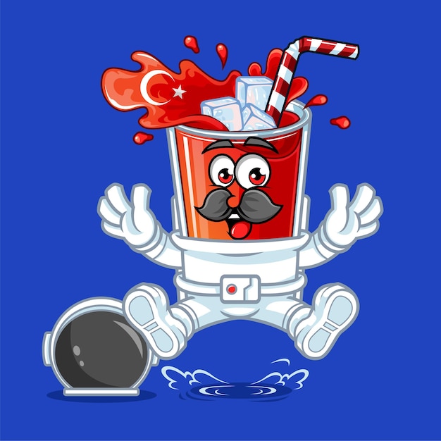 Schattig turkije drinken vlag astronaut springen mascotte vectorillustratie