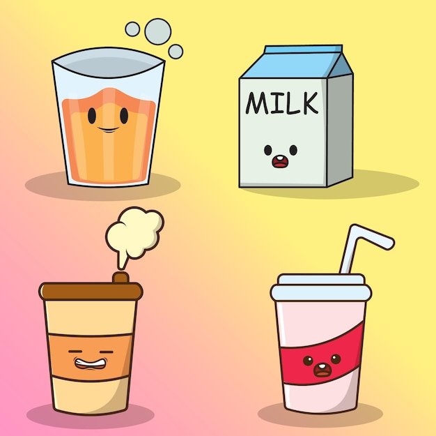 Schattig vector drankje icon pack set