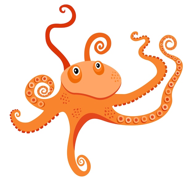 Schattig vectorillustratie van oranje octopus geïsoleerd op een witte achtergrond.