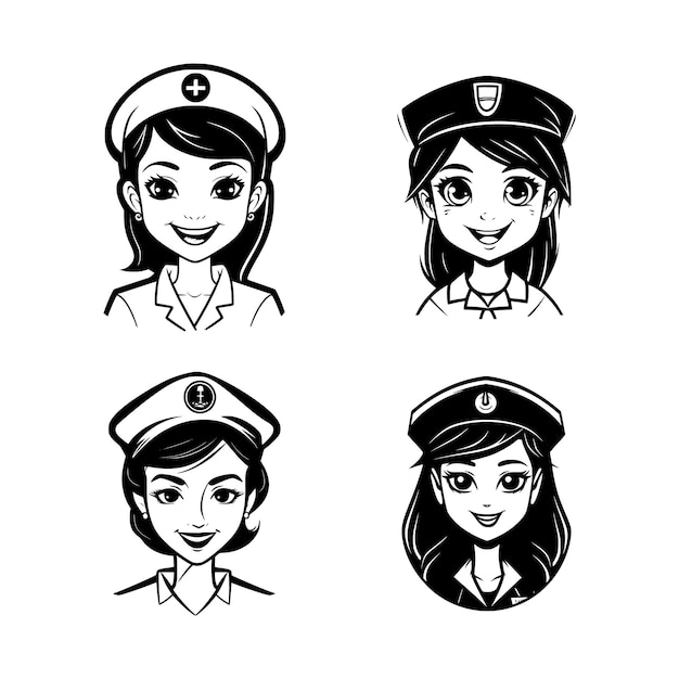 Schattig verpleegster cartoon eenvoudig logo afbeelding een zwarte vectorillustratie op witte achtergrond voor apps logo's websites symbool UI UX graphics en webdesign EPS 10