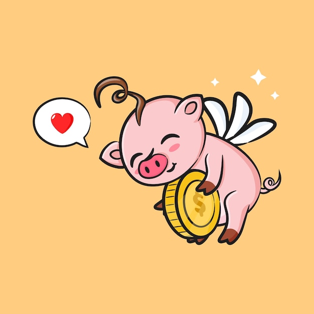Schattig vliegend varken geld zakelijke pictogram geïsoleerde achtergrond Piggy karakter vector pictogram
