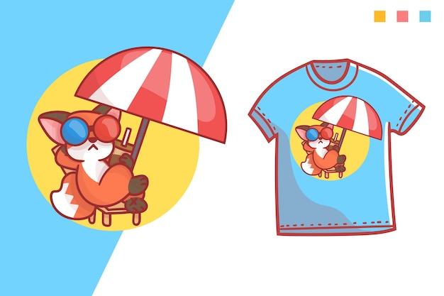 Vector schattig vos t-shirt sjabloonontwerp