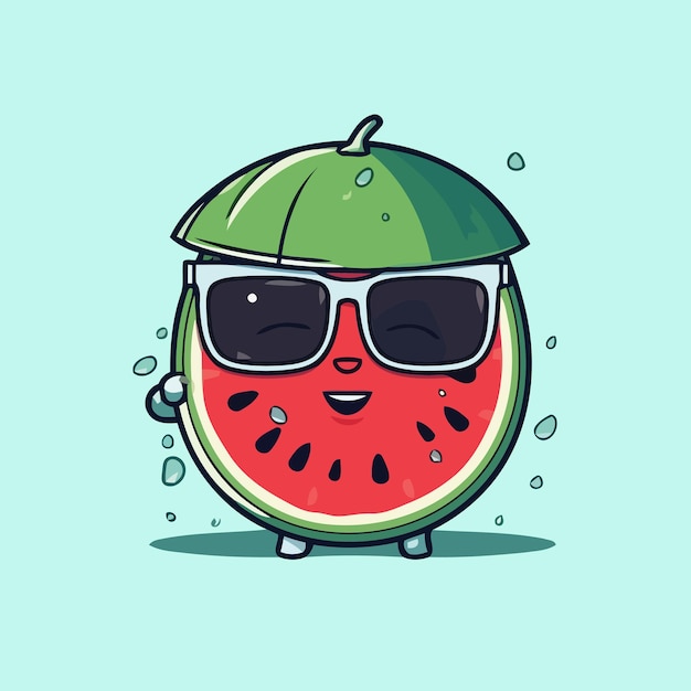 Schattig watermeloen cartoon vector illustratie logo