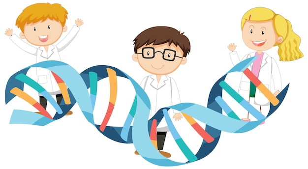 Schattig wetenschappers stripfiguur met DNA-teken