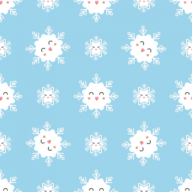 Schattig winter naadloze patroon met kawaii sneeuwvlokken.