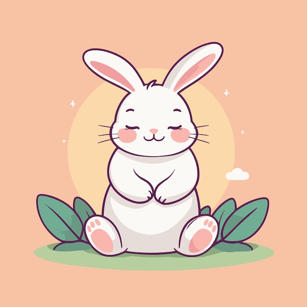 Schattig wit konijn dat vreedzaam slaapt schattig huisdier cartoon illustratie vectorontwerp