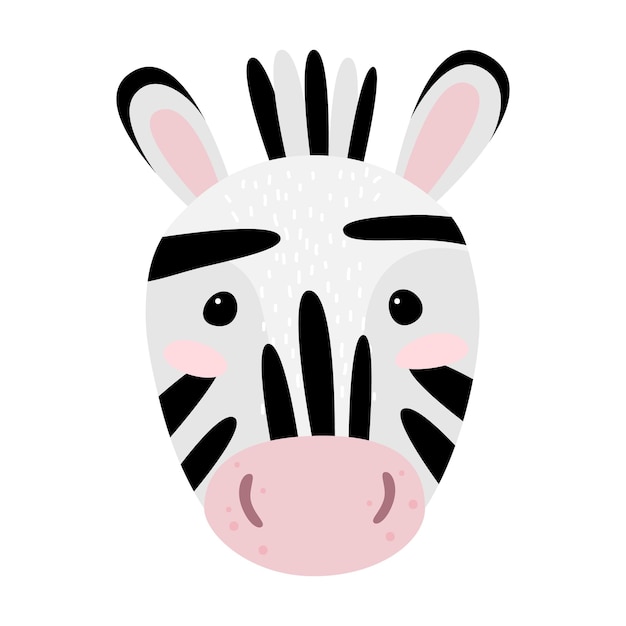 Schattig zebra gezicht karakter in platte cartoon stijl.