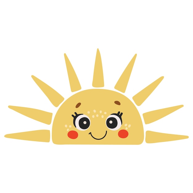 Schattig zon stripfiguur Gelukkig zon vector Zomer zonneschijn met ogen Zon geïsoleerde vector