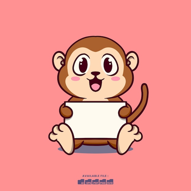 schattige aap cartoon afbeelding met een bord