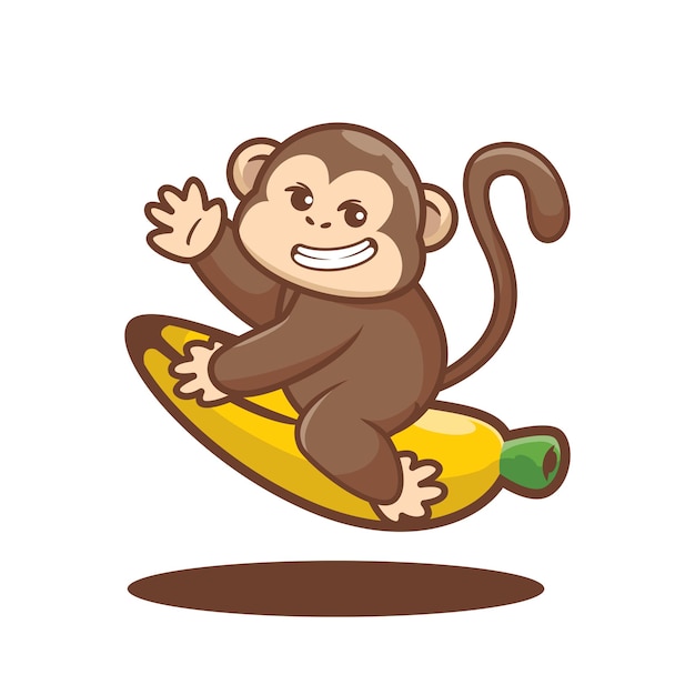 Vector schattige aap rijden banaan cartoon mascotte vectorafbeelding