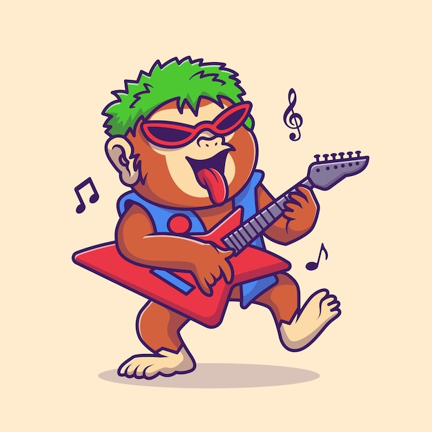 Schattige aap rocker gitaar spelen muziek Cartoon vector pictogram illustratie dierlijke muziek pictogram geïsoleerd