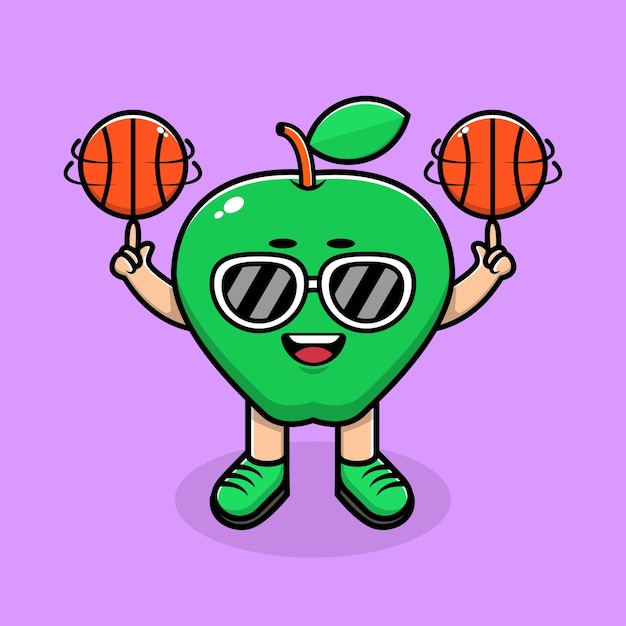 Schattige appel basketbal cartoon afbeelding spelen