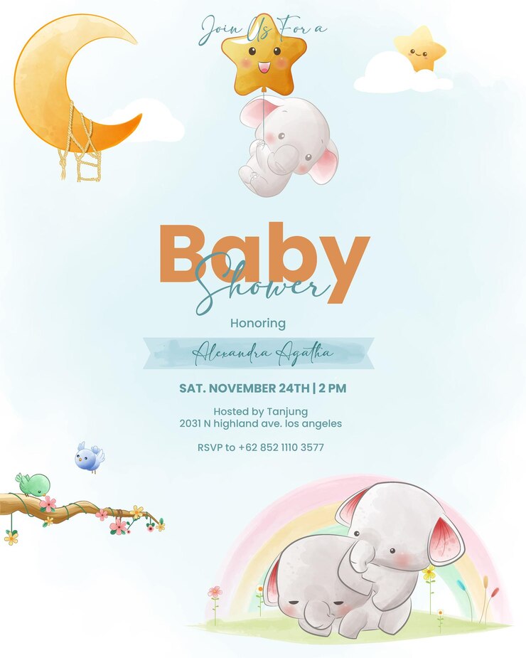 Vector schattige aquarel olifant illustratie voor baby shower kaart
