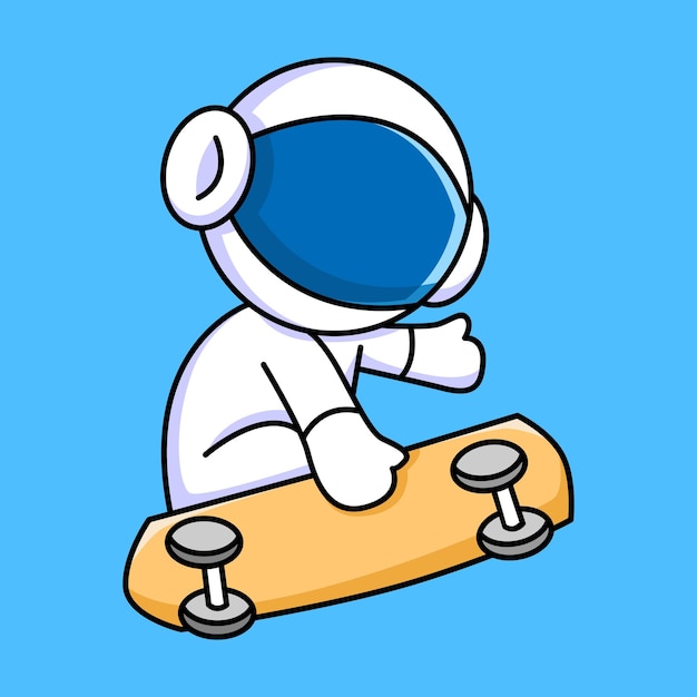 schattige astronaut die skateboard cartoon ontwerp speelt