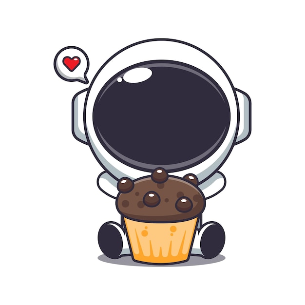 schattige astronaut met cupcake cartoon vectorillustratie