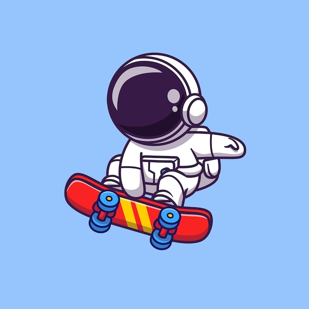 Schattige astronaut spelen skateboard Cartoon vectorillustratie pictogram. Ruimte Sport Icoon