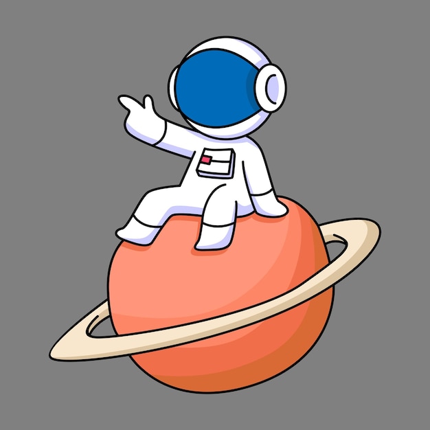 Schattige astronaut zittend op saturnus planeet cartoon design