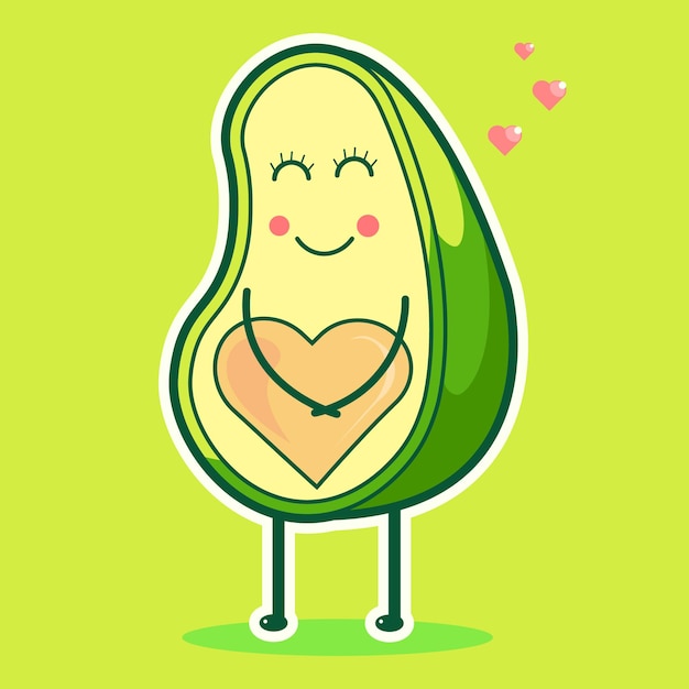 schattige avocado in liefdescartoon