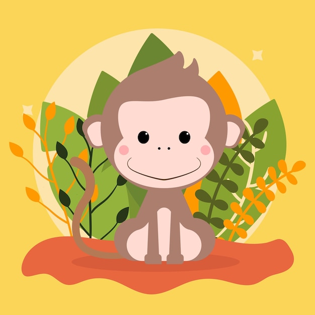 Schattige baby aap op bladeren achtergrond afbeelding
