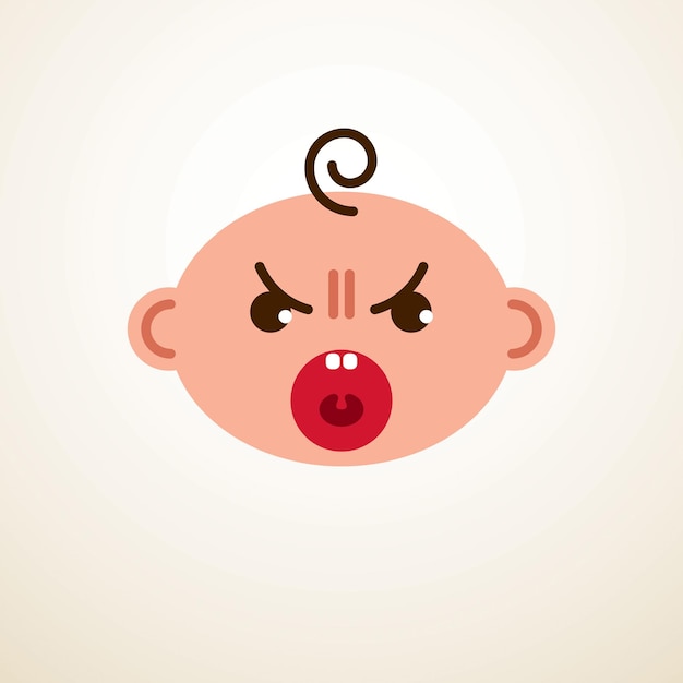 Schattige baby cartoon vector platte pictogram, boos verdrietig en ongelukkig kind emoji.