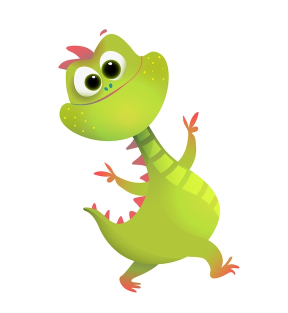 schattige baby dinosaurus glimlachen en spelen kinderen illustratie grappige groene dino wandelen clip art denkbeeldige leuk karakter ontwerp voor kinderen vector kleurrijke schepsel geïsoleerde clipart cartoon voor kinderen