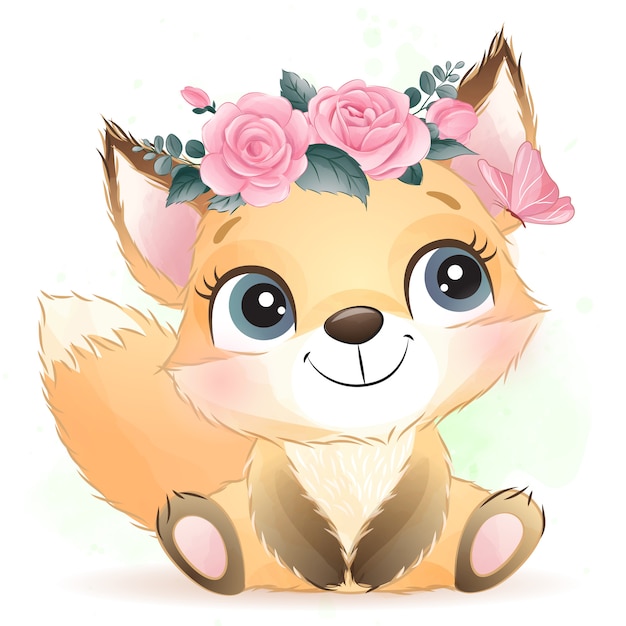 Schattige baby foxy met bloemen