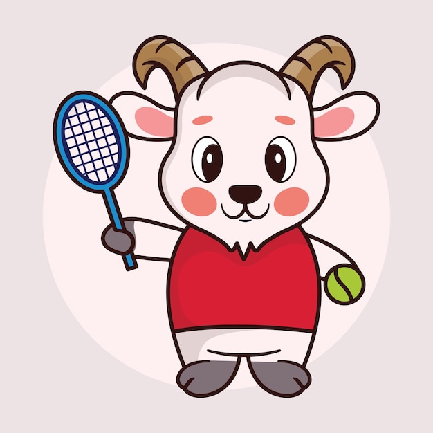 Schattige baby geit cartoon tennis