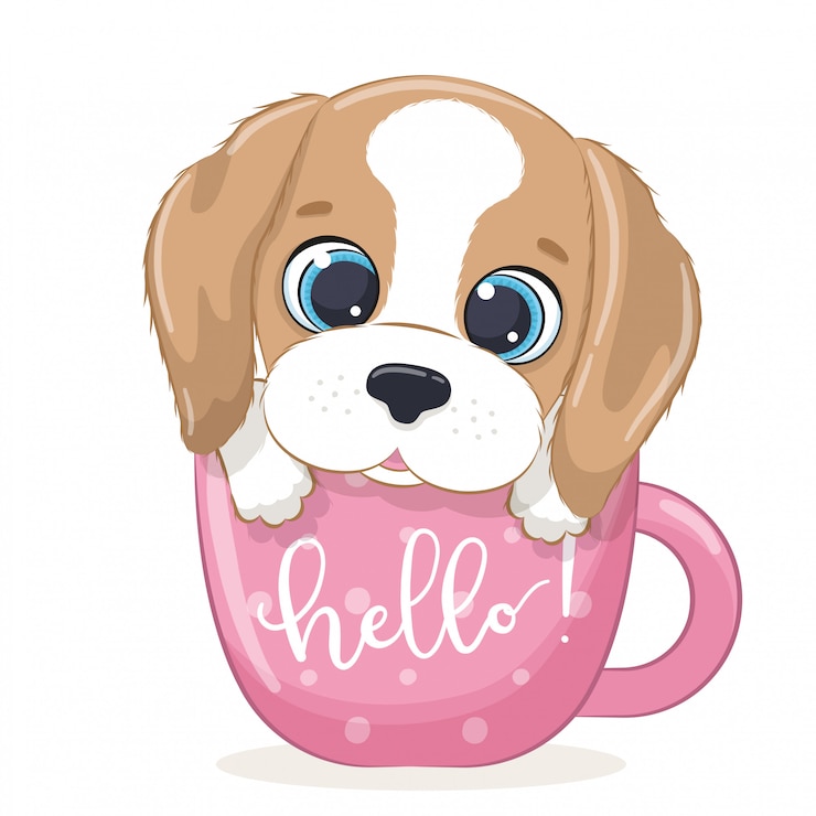 Vector schattige baby hond in de beker.