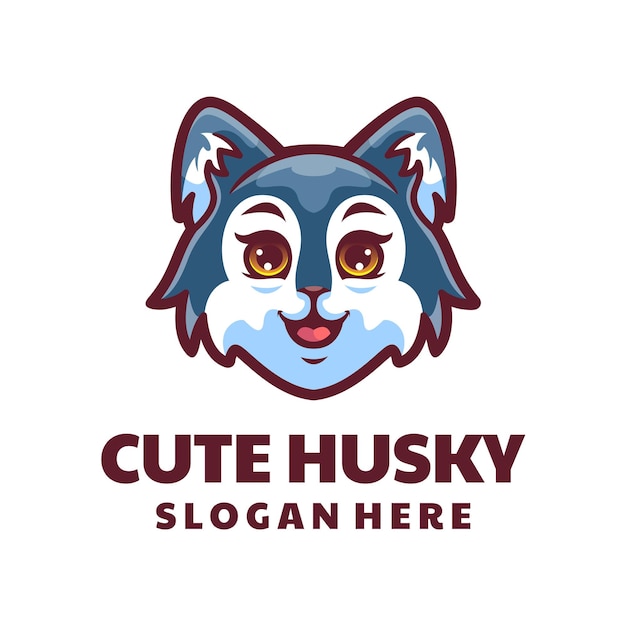 Schattige baby Husky hond logo ontwerp