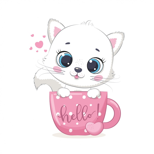 Schattige baby kitten in cup. illustratie