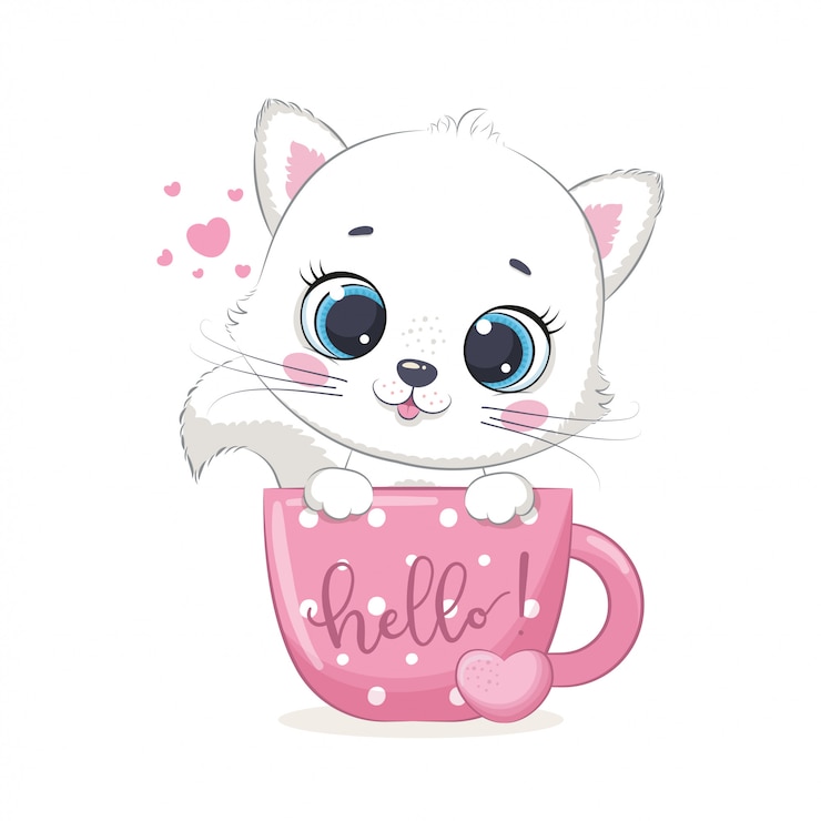 Vector schattige baby kitten in cup. illustratie
