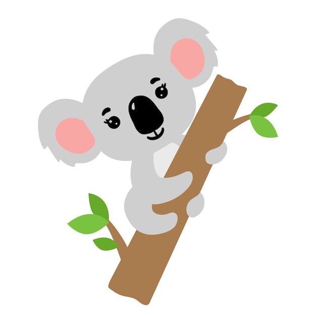 Schattige baby koala op boom Australisch dier Platte vectorillustratie geïsoleerd op wit