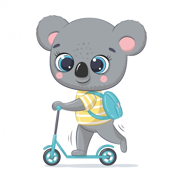 Schattige baby koala op de scooter. illustratie voor babydouche, wenskaart, uitnodiging voor feest, mode kleding t-shirt print.