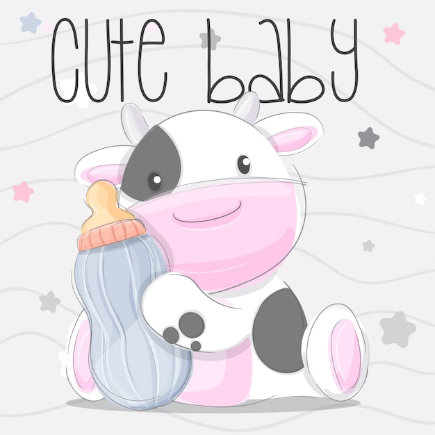 Schattige baby koe hand teken illustratie-vector