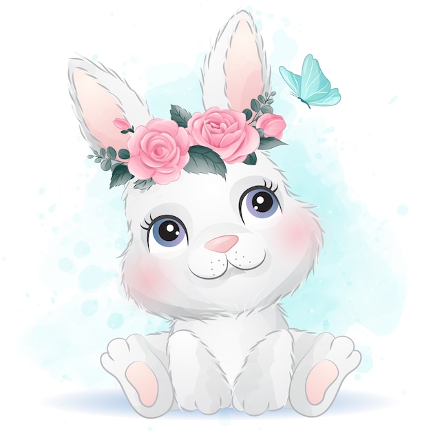 Schattige baby konijn met bloemen
