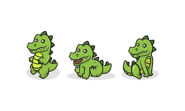 Schattige baby krokodil mascotte ontwerp illustratie set