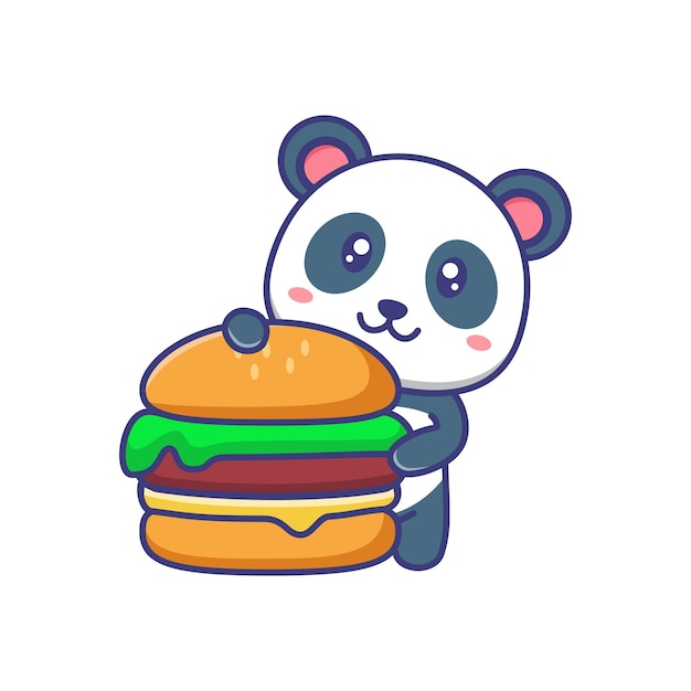 Schattige baby panda met hamburger cartoon afbeelding geïsoleerd