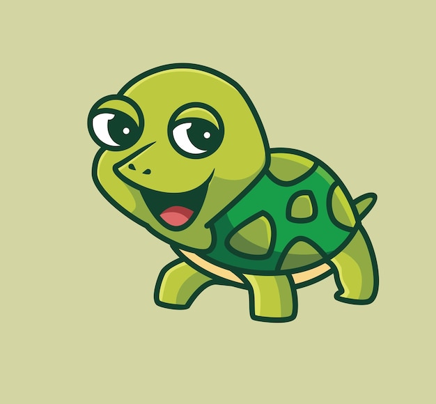 Schattige baby schildpad lopen op de grond cartoon dier natuur concept geïsoleerde illustratie flat