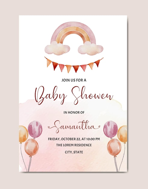 schattige baby shower aquarel uitnodigingskaart