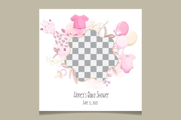 Vector schattige baby shower ontwerpsjabloon met zoete bloemen