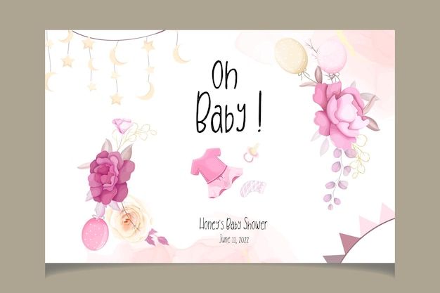 Schattige baby shower ontwerpsjabloon met zoete bloemen