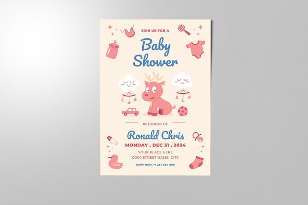 Schattige baby shower uitnodiging poster sjabloon