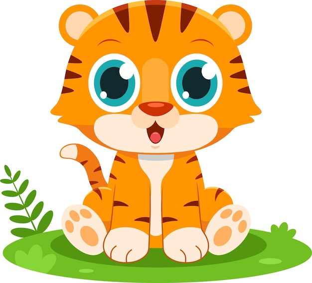 Schattige baby tijger dier cartoon karakter vector illustratie plat ontwerp