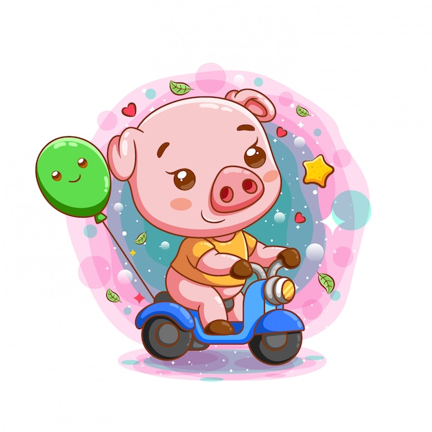 Schattige baby varken rijden motorfiets