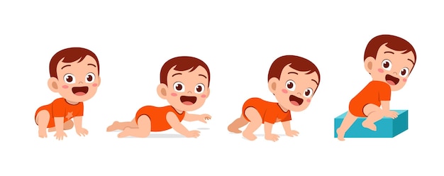 Schattige babyjongen in de voortgangsset van de groeicyclus