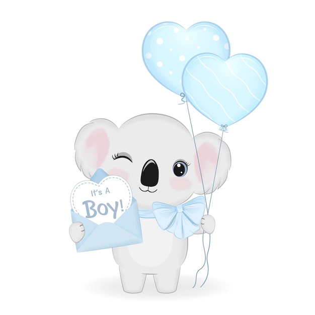 Schattige babykoala met illustratie van de letter en ballon