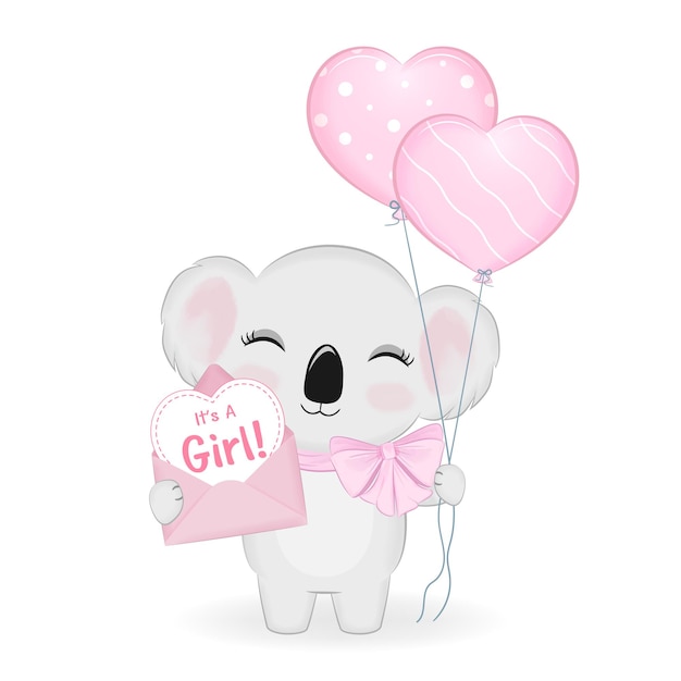 Schattige babykoala met illustratie van de letter en ballon