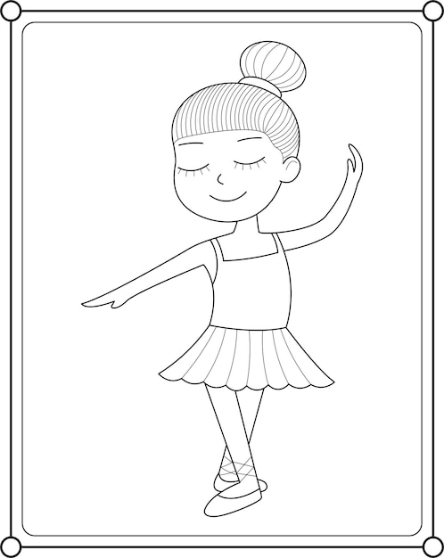 Schattige ballerina geschikt voor kinderen kleurplaten pagina vectorillustratie